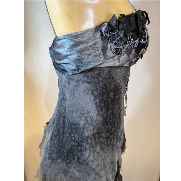 JOVANI $320- SILK, Beaded/Sequin, Spaghetti-strapped, Rough-edged Top - Picture 4 of 10